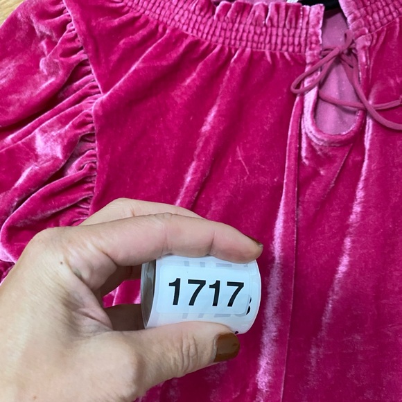 Free People Pink Velvet‎ Blouse Teresa Boho Festival XL Crop Bubble - Picture 10 of 10